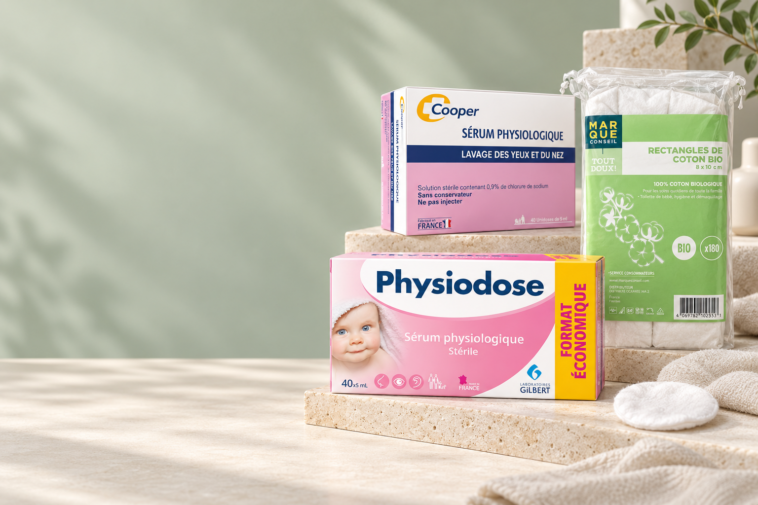 Mise en scène des sérums physiologiques de la sélection en promotion