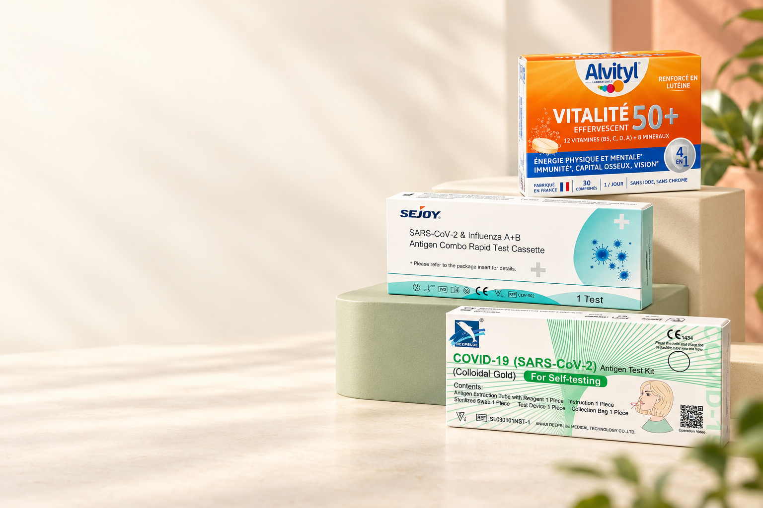 Mise en scène des produits Alvityl, Deepblue et Sejoy de la sélection en promotion